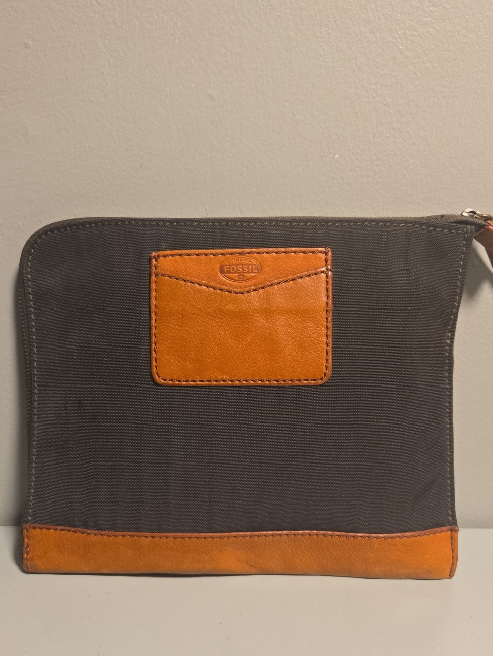 Fossil Black Canvas Pouch/clutch with Cognac Leather Accents
